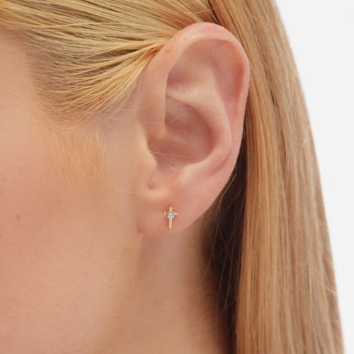 Kids gold-plated stud earrings with white in cross shape