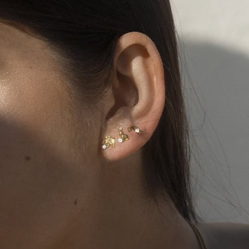 Kids gold-plated stud earrings with white in cross shape