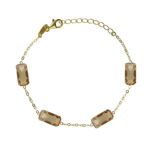 Inspire gold-plated adjustable bracelet with brown crystal in rectangle shape