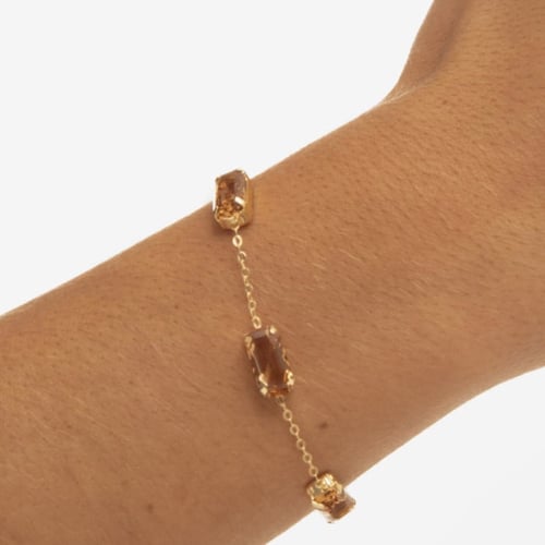 Inspire gold-plated adjustable bracelet with brown crystal in rectangle shape