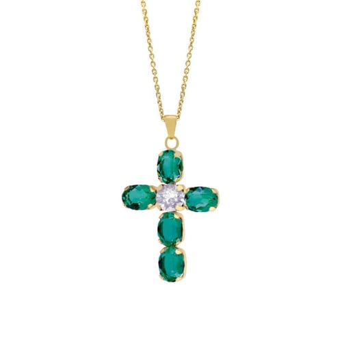 Poetic cross emerald gold necklace