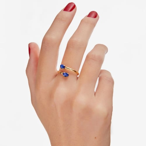 Cinnamon gold-plated doble ring with blue crystal in oval shape