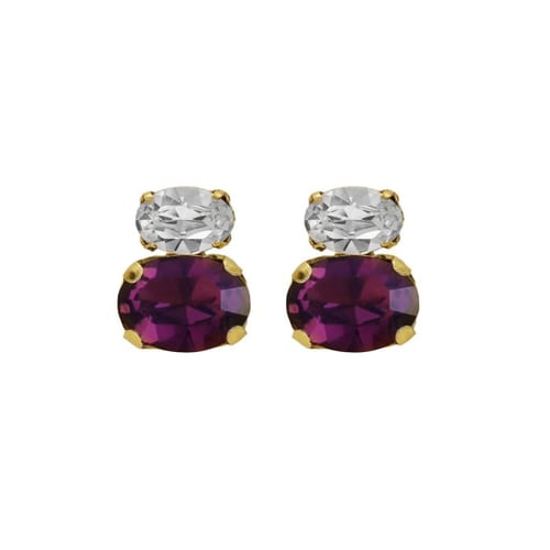 Cinnamon gold-plated stud earrings with purple crystal in you&me shape