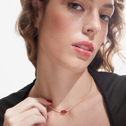 Ginger gold-plated short necklace with red crystal in waterfall shape
