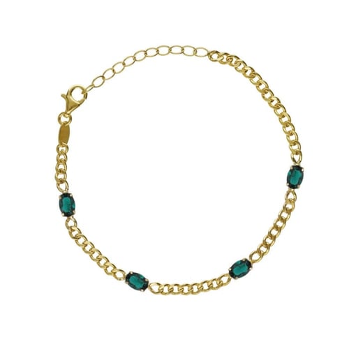 Cinnamon gold-plated adjustable bracelet with green 4 crystals in oval shape