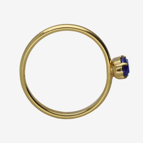 Cinnamon gold-plated adjustable ring with blue crystal in oval shape