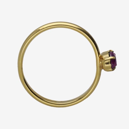 Cinnamon gold-plated adjustable ring with purple crystal in oval shape