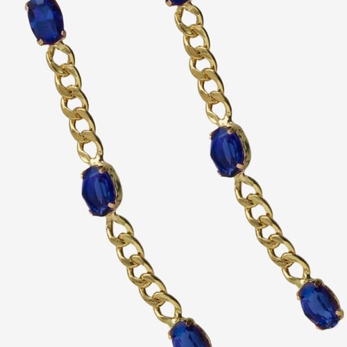 Pendientes largos cadena con 3 ovales color azul bañados en oro