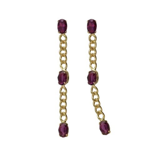 Cinnamon gold-plated long earrings with purple 3 crystals in oval shape