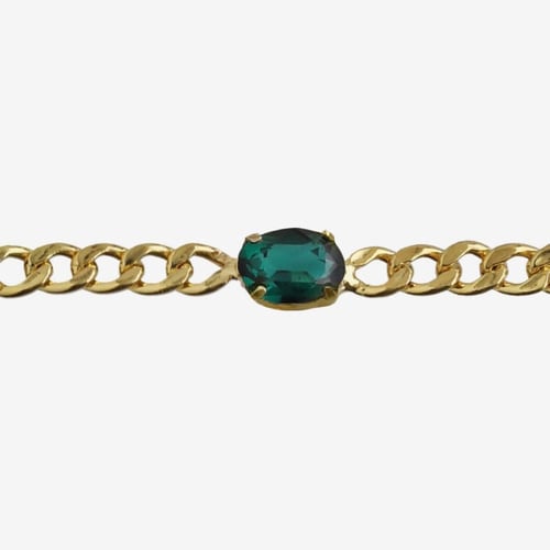 Pendientes largos cadena con 3 ovales color verde bañados en oro