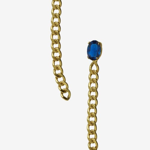Pendientes largos cadena oval color azul bañados en oro