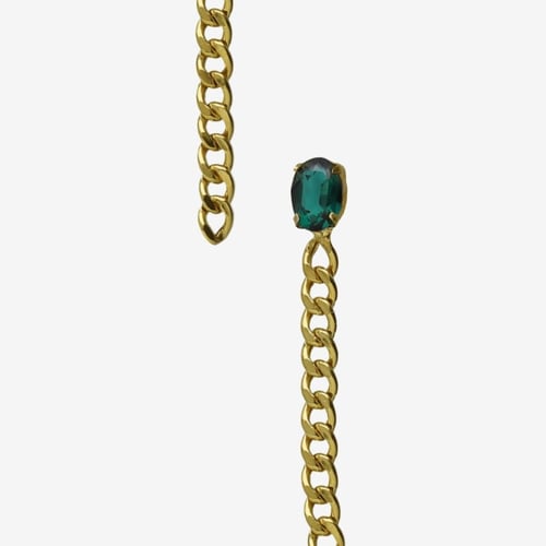 Pendientes largos cadena oval color verde bañados en oro