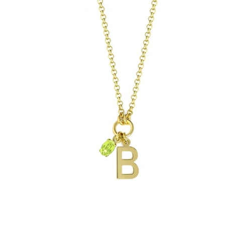 Initiale letter B gold-plated short necklace with green crystal