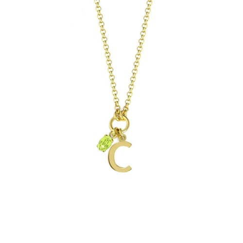 Initiale letter C gold-plated short necklace with green crystal