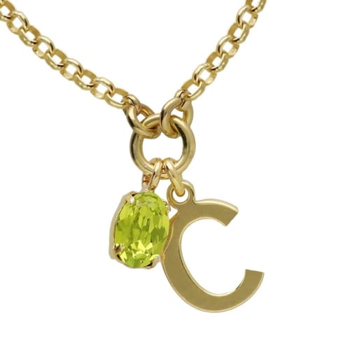 Initiale letter C gold-plated short necklace with green crystal