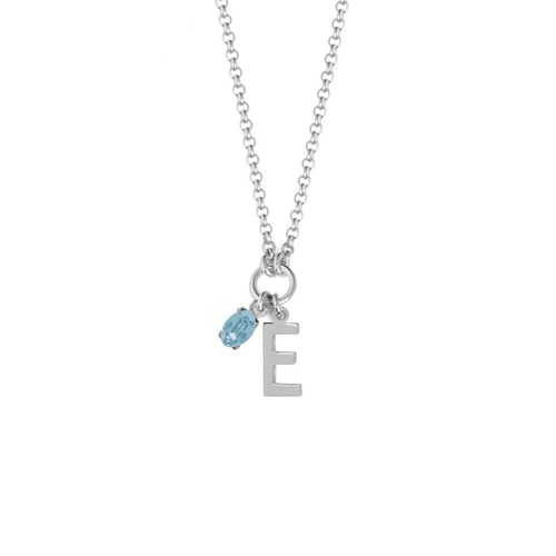 Initiale letter E sterling silver short necklace with blue crystal
