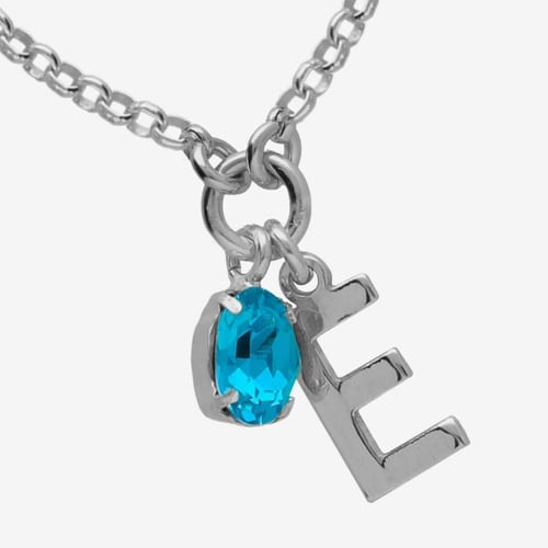 Initiale letter E sterling silver short necklace with blue crystal