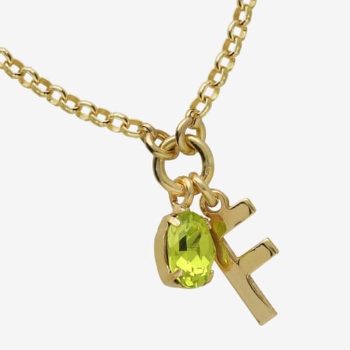 Initiale letter F gold-plated short necklace with green crystal