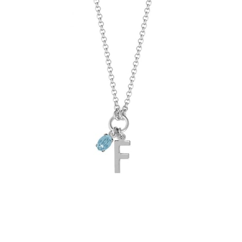 Initiale letter F sterling silver short necklace with blue crystal