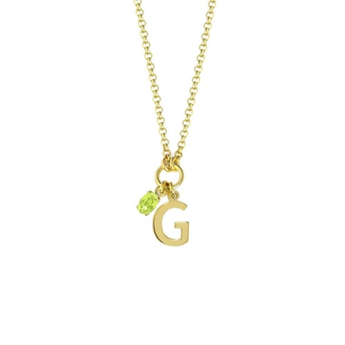 Initiale letter G gold-plated short necklace with green crystal
