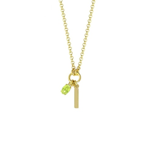 Initiale letter I gold-plated short necklace with green crystal