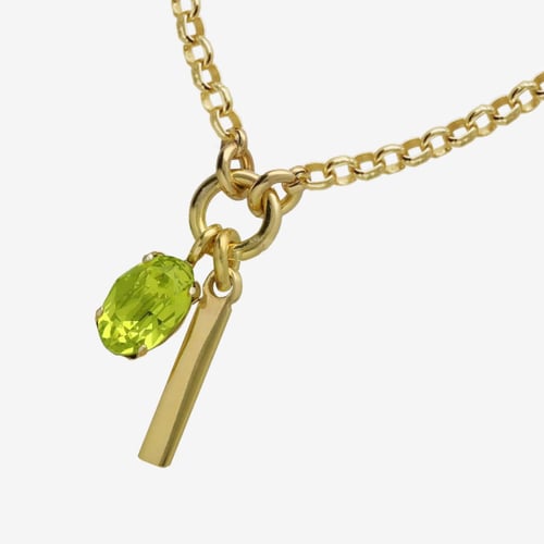 Initiale letter I gold-plated short necklace with green crystal
