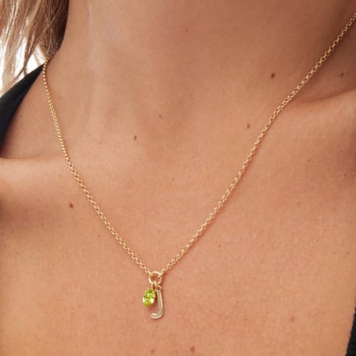 Initiale letter J gold-plated short necklace with green crystal
