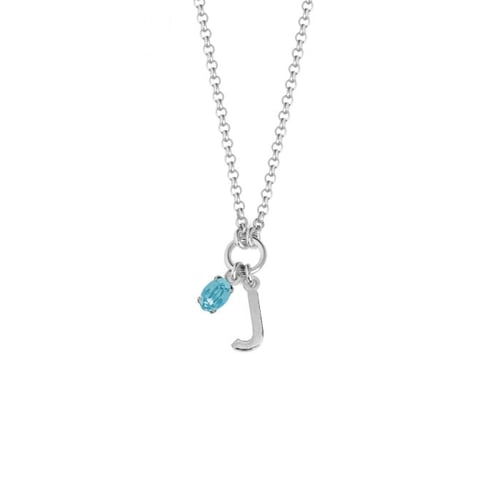 Initiale letter J sterling silver short necklace with blue crystal