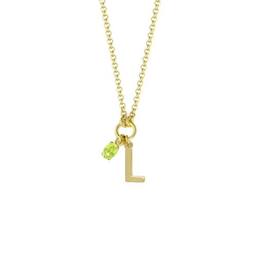Initiale letter L gold-plated short necklace with green crystal