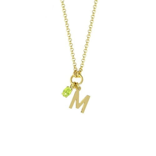 Initiale letter M gold-plated short necklace with green crystal