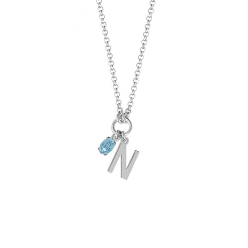 Initiale letter N sterling silver short necklace with blue crystal