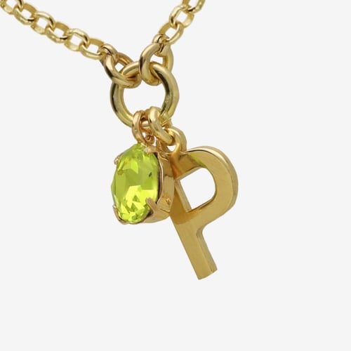 Initiale letter P gold-plated short necklace with green crystal
