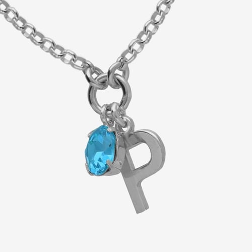 Initiale letter P sterling silver short necklace with blue crystal