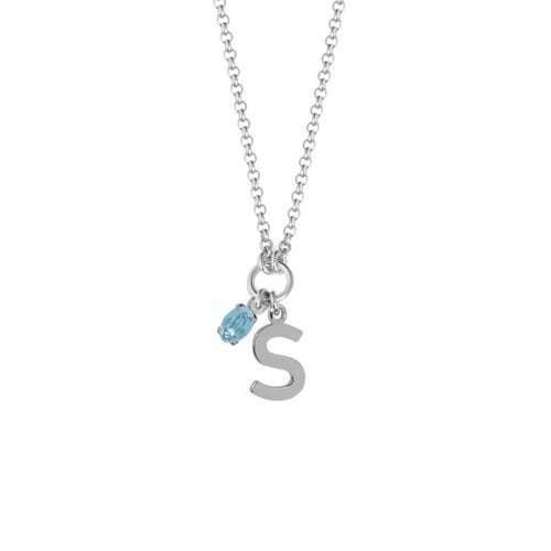 Initiale letter S sterling silver short necklace with blue crystal