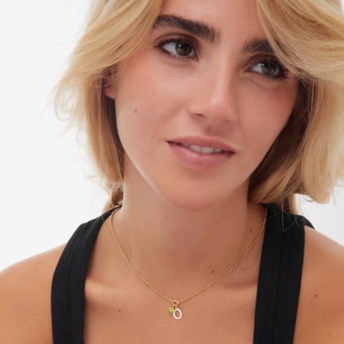 Initiale letter O gold-plated short necklace with green crystal