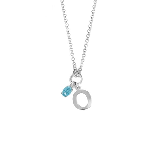 Initiale letter O sterling silver short necklace with blue crystal