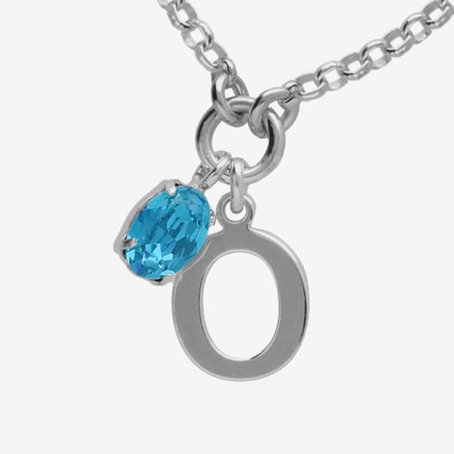 Initiale letter O sterling silver short necklace with blue crystal