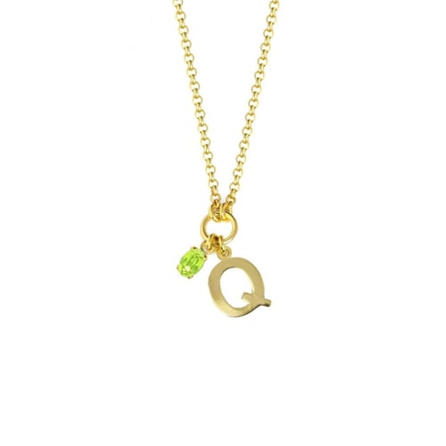 Initiale letter Q gold-plated short necklace with green crystal