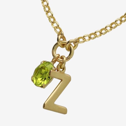 Initiale letter Z gold-plated short necklace with green crystal