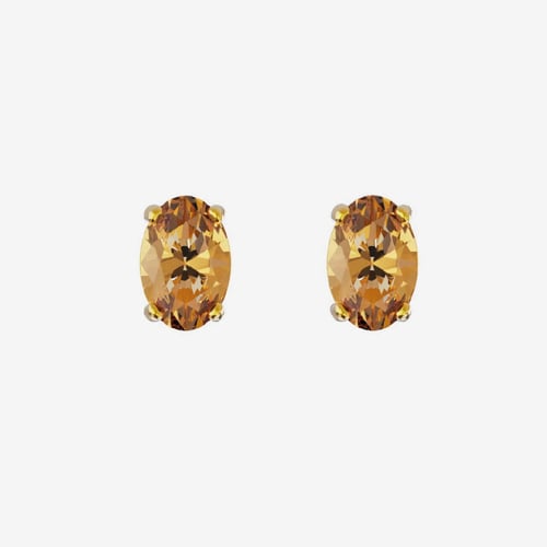 Gemma gold-plated stud earrings with champagne in oval shape