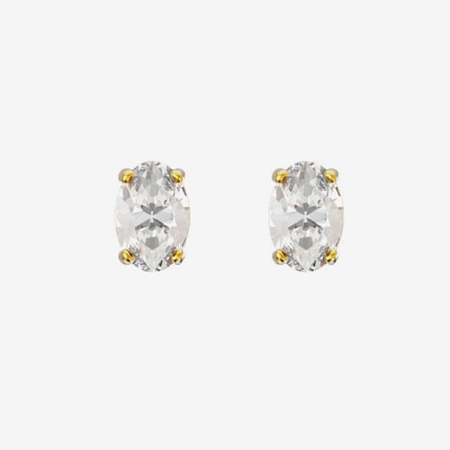 Gemma gold-plated stud earrings with white in oval shape