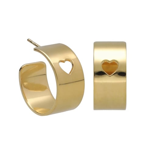 Sincerely gold-plated wide hoop earring with heart silhouette