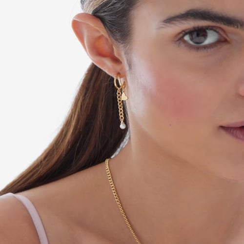 Sincerely gold-plated doble hoop earring with heart and pearl