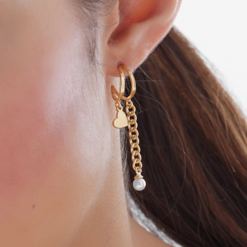 Sincerely gold-plated doble hoop earring with heart and pearl
