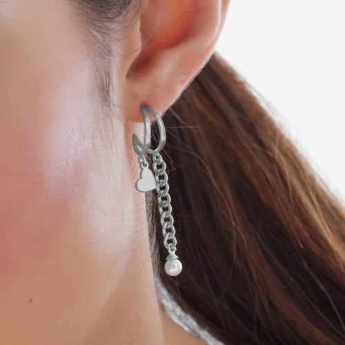 Sincerely rhodium-plated doble hoop earring with heart and pearl