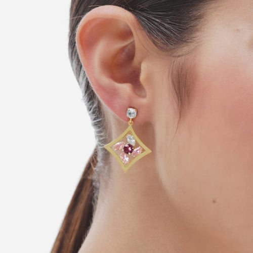 Paris gold-plated Amethyst rhommbus shape long earrings