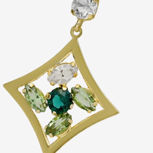 Paris gold-plated Emerald rhommbus shape long earrings