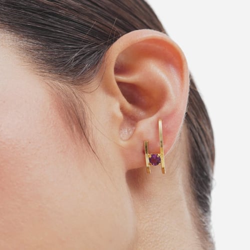Paris gold-plated Amethyst lobe cuff earrings