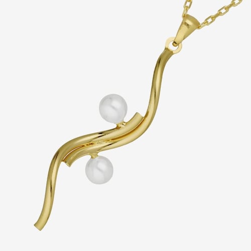 Milan gold-plated curve shape double pearls necklace