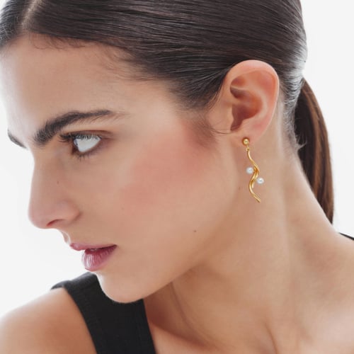 Milan gold-plated curve shape double pearls earrings